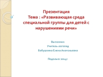 Развивающая среда специальной группы для детей с нарушениями речи