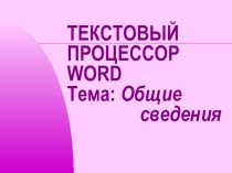 ТЕКСТОВЫЙ ПРОЦЕССОР WORD Общие сведения
