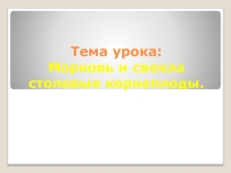Презентация к уроку сельскохозяйственный труд 6 класс. Тема:  Свекла и морковь столовые корнеплоды.