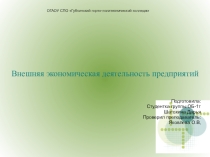 Проект по дисциплине Основы экономики Внешнеэкономическая деятельность предприятия
