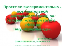 ПРОЕКТНАЯ ДЕЯТЕЛЬНОСТЬ В МЛАДШЕЙ ГРУППЕ ДЕТСКОГО САДА информационно-исследовательский проект Здоровая пища