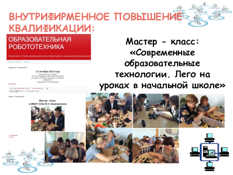 Тема НПП: Формирование готовности учителей начальной школы к проектированию содержания внеурочной деятельности в рамках внутрифирменного повышения квалификации Внутрифирменное повышение квалификации: Мастер - класс: «Современные образовательные технологии. Лего на уроках в начальной школе» Внутрифирменное повышение квалификации: Мастер - класс: «Современные образовательные технологии. Лего на уроках в начальной школе»