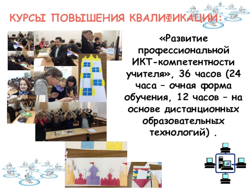 Тема НПП: Формирование готовности учителей начальной школы к проектированию содержания внеурочной деятельности в рамках внутрифирменного повышения квалификации курсы повышения квалификации: «Развитие профессиональной ИКТ-компетентности учителя», 36 часов (24 часа курсы повышения квалификации: «Развитие профессиональной ИКТ-компетентности учителя», 36 часов (24 часа – очная форма обучения, 12 часов