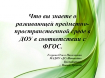 Презентация Что вы знаете о развивающей предметно- пространственной среде в ДОУ в соответствии с ФГОС