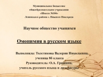 Презентация НОУ на тему: Омонимия в русском языке