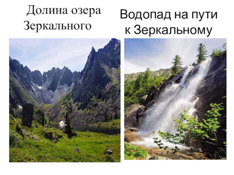 Презентация Западные Саяны. Хрибет Арадан к уроку География 7 класс Водопад на пути к Зеркальному Долина озера Зеркального Водопад на пути к Зеркальному Долина озера Зеркального