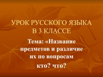 Презентация к уроку русского языка в 3 классе по теме: Название предметов и различие их по вопросам КТО? ЧТО?
