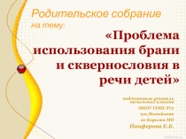 Презентация для родительского собрания Брань и сквернословие в речи наших детей