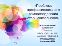 Презентация по теме Профессиональное самоопределение старшеклассников