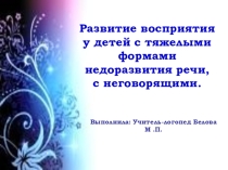 Презентация по теме : Развитие восприятия у детей с тяжелыми формами недоразвития речи