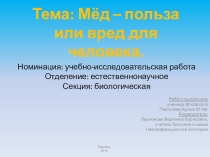 Презентация исследовательской работы на тему Мёд – польза или вред для человека.
