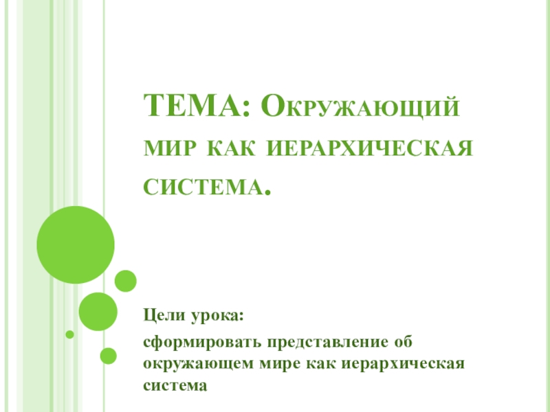 Презентация к уроку информатики и икт (9 класс) по теме: Презентация к уроку Окружающий мир как система