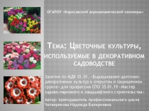 Презентация по МДК 01.01 Выращивание цветочно-декоративных культур в открытом и защищенном грунте по теме Цветочные культуры, используемые в декоративном садоводстве