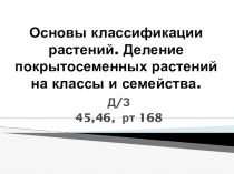 Презентация по биологии Основы классификации. Деление покрытосеменных растений на классы и семейства