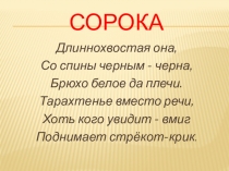 Презентация к занятию по внеурочной деятельности в 1 классе Вся правда о соро ках