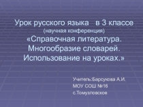 Урок русского языка в 3 классе по теме Справочная литература. Многообразие словарей