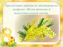 Презентация занятия по аппликации из салфеток Ветка мимозы в подготовительной группе.