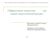 Презентация по физике на тему Эффективная энергетика как новый энергетический ресурс (исследовательская работа учащихся)