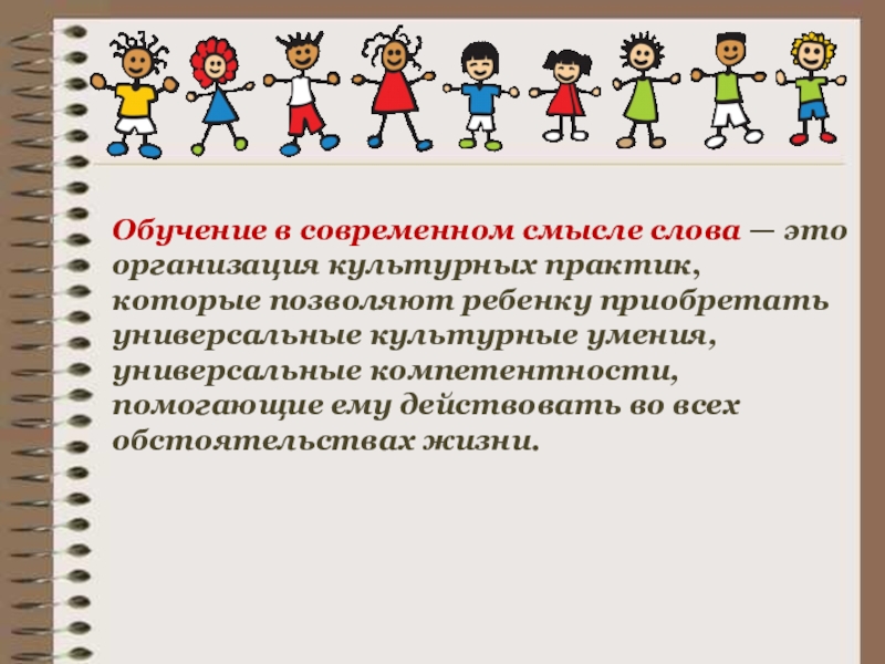 Презентация к семинару Содержание, методы и условия осуществления культурных практик как сквозных видов деятельности нового стандарта Обучение в современном смысле слова — это организация культурных практик, которые Обучение в современном смысле слова — это организация культурных практик, которые позволяют ребенку приобретать универсальные культурные умения,