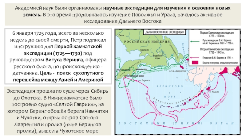 Презентация по истории на тему Российская наука и техника в 18 в. Академией наук были организованы научные экспедиции для изучения и освоения новых земель. В Академией наук были организованы научные экспедиции для изучения и освоения новых земель. В это время продолжалось изучение Поволжья и