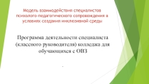 Презентация Программа деятельности специалиста (классного руководителя) колледжа для обучающихся с ОВЗ