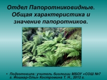 Презентация к уроку  Отдел Папоротниковидные. Общая характеристика и значение папоротников