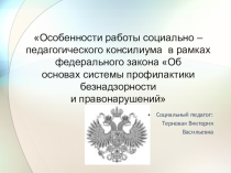 Особенности работы социально-педагогического консилиума в рамках ФЗ об основах системы профилактики безнадзорности и правонарушений