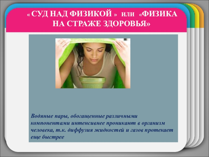 Внеклассное мероприятие Суд над физикой WINTERTemplate « СУД НАД ФИЗИКОЙ » ИЛИ «ФИЗИКА НА СТРАЖЕ ЗДОРОВЬЯ»Водяные WINTERTemplate « СУД НАД ФИЗИКОЙ » ИЛИ «ФИЗИКА НА СТРАЖЕ ЗДОРОВЬЯ»Водяные пары, обогащенные различными компонентами