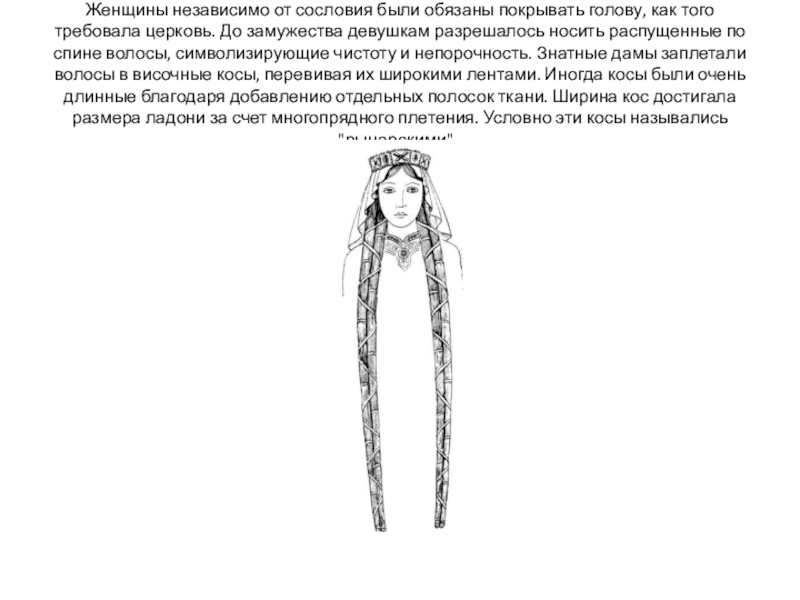 Презентация Прически средневековой Европы 15 век предмет История прически Женщины независимо от сословия были обязаны покрывать голову, как того требовала Женщины независимо от сословия были обязаны покрывать голову, как того требовала церковь. До замужества девушкам разрешалось носить