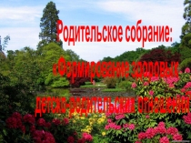 Родительское собрание: Формирование здоровых детско-родительских отношений