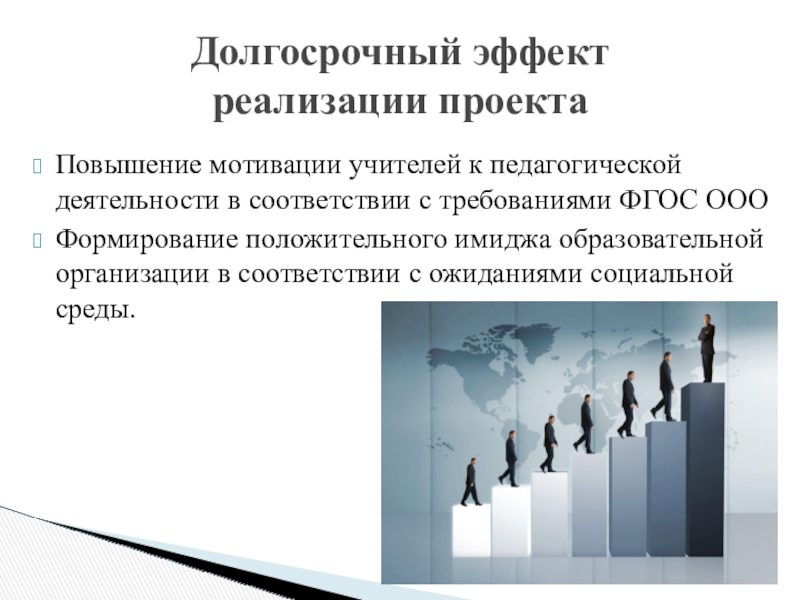 Презентация проекта по теме Развитие профессиональных компетентностей учителя для реализации ФГОС ООО Повышение мотивации учителей к педагогической деятельности в соответствии с требованиями ФГОС Повышение мотивации учителей к педагогической деятельности в соответствии с требованиями ФГОС ОООФормирование положительного имиджа образовательной организации в