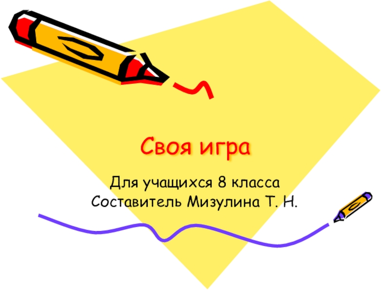 Презентация Своя игра по математике для 8 класса