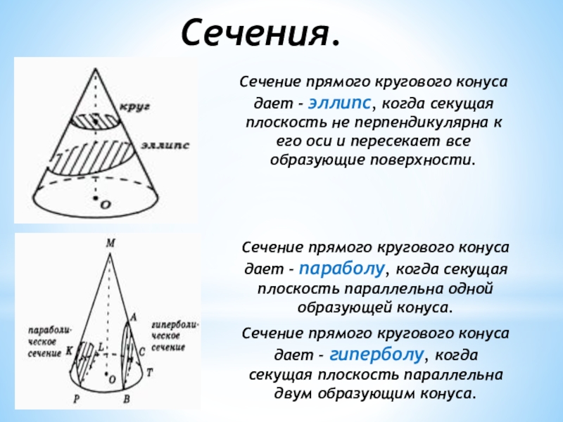 Конус геометрия 11 класс. Сечение прямого кругового конуса. Конус прямой круговой конус. Поверхность прямого кругового конуса.