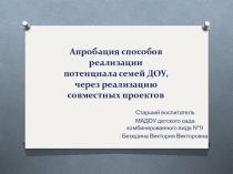 Апробация способов реализации потенциала семей ДОУ, через реализацию совместных проектов
