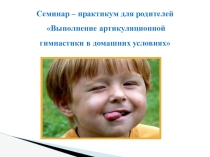 Семинар – практикум для родителей Выполнение артикуляционной гимнастики в домашних условиях