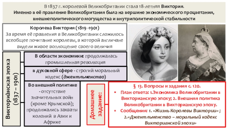 Презентация по истории на тему Великобритания: сложный путь к величию и процветанию В 1837 г. королевой Великобритании стала 18-летняя Виктория. Именно в её В 1837 г. королевой Великобритании стала 18-летняя Виктория. Именно в её правление Великобритания была на вершине экономического