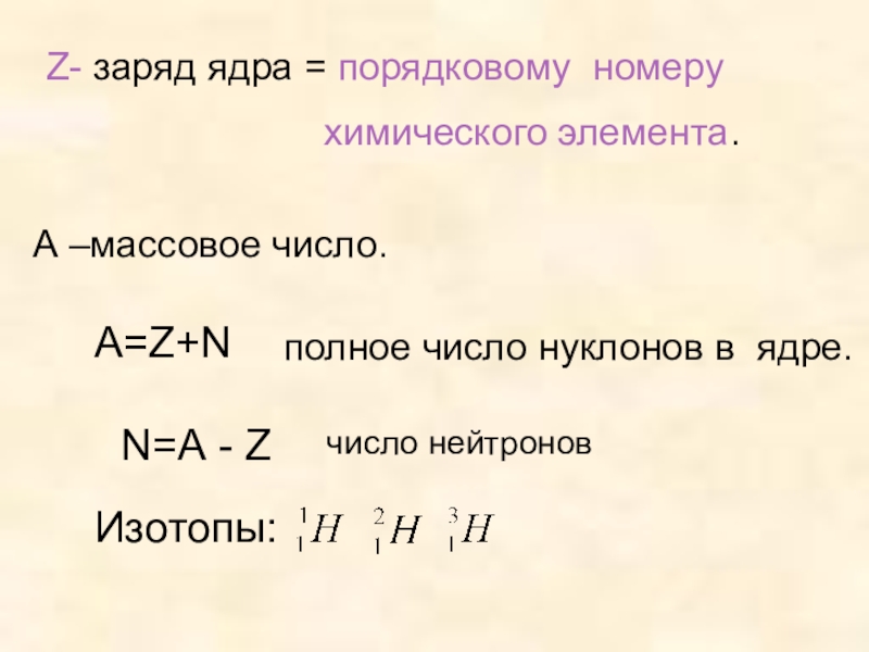 Презентация Строение атома, Опыт Резерфорда Z- заряд ядра = порядковому номеру Z- заряд ядра = порядковому номеру
