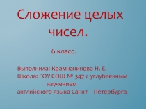 Урок по теме Сложение целых чисел 6 класс