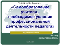 Презентация педагогического совета на тему Самообразование учителя - необходимое условие профессиональной деятельности педагога