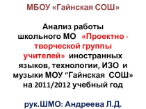 Презентация Анализ работы ШМО Проектно-творческой группы учителей иностранных языков и др. за 2011-12 учебный год