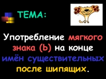 Презентация по русскому языку на тему:Употребление мягкого знака (Ь) на конце имён существительных после шипящих.