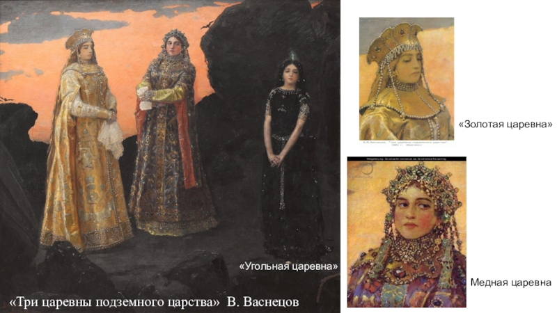 Женский образ в русских сказках «Три царевны подземного царства» В. Васнецов«Золотая царевна» Медная царевна«Угольная царевна» «Три царевны подземного царства» В. Васнецов«Золотая царевна» Медная царевна«Угольная царевна»