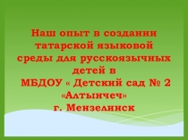 Презентация Наш опыт работы в создании татарской языковой среды в МБДОУ Детский сад №2 г. Мензелинск