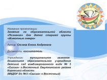 План проведения занятия Животные севера (образовательная область Познание) для детей 5 – 6 лет