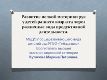 Презентация Развитие мелкой моторики рук у детей раннего возраста через различные виды продуктивной деятельности