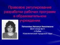 Презентация к проекту Правовое регулирование разработки рабочих программ в образовательном учреждении
