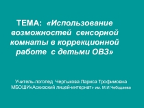 ТЕМА: Использование возможностей сенсорной комнаты в индивидуальной коррекционной работе с детьми ОВЗ