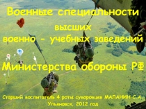 Презентация Военные специальности высших военно-учебных заведений МО РФ