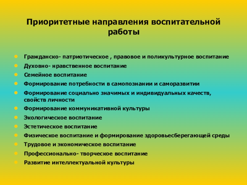 Проект- Воспитательная модель школы Приоритетные направления воспитательной работыГражданско- патриотическое , правовое и поликультурное воспитаниеДуховно- нравственное Приоритетные направления воспитательной работыГражданско- патриотическое , правовое и поликультурное воспитаниеДуховно- нравственное воспитаниеСемейное воспитаниеФормирование потребности в самопознании и