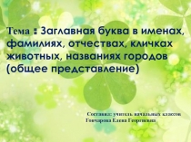 Презентация. Русский язык. Заглавная буква в именах, фамилиях, отчествах, кличках животных, названиях городов, рек. (общее представление)